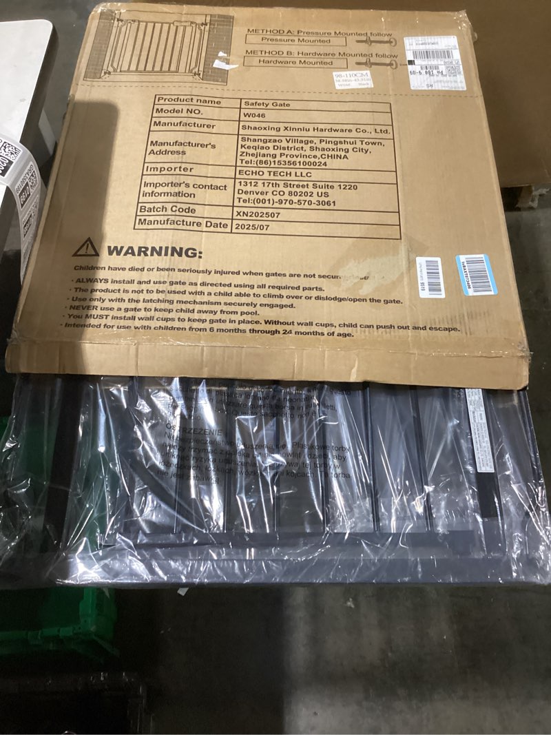 Condition photo showing New/Like New for WAOWAO Baby Gate 38.58-43.31" Extra Wide Pressure Mounted Walk Through Swing Auto Close Safety Black Metal Toddler Kids Child Dog Pet Puppy for Stairs,Doorways,Kitchen Black 38.58-43.31"/98-110cm
