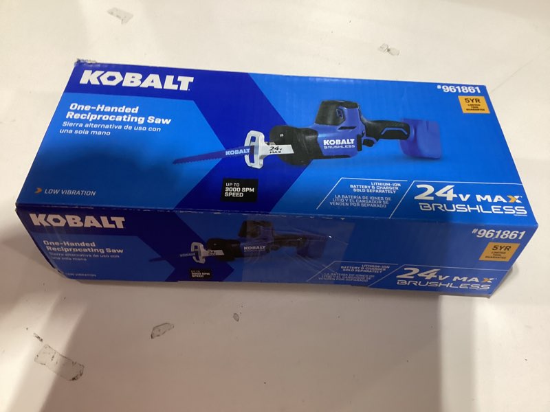 Condition photo showing As Is for kobalt 24-volt variable speed brushless cordless reciprocating saw (battery not included)