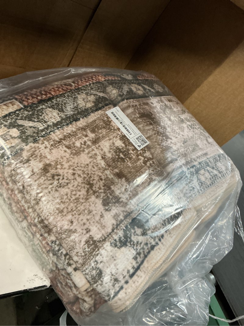 Condition photo showing Good Condition for Area Rugs 8'x10' Washable Non-Slip, Floral Vintage Distress Print Pattern Medallion Carpet for Living Room Bedroom Dining Room, Brick Red Rust Neutral Brown Burnt Orange Green Brick/Brown/Green 8' x 10' (Rectangular)