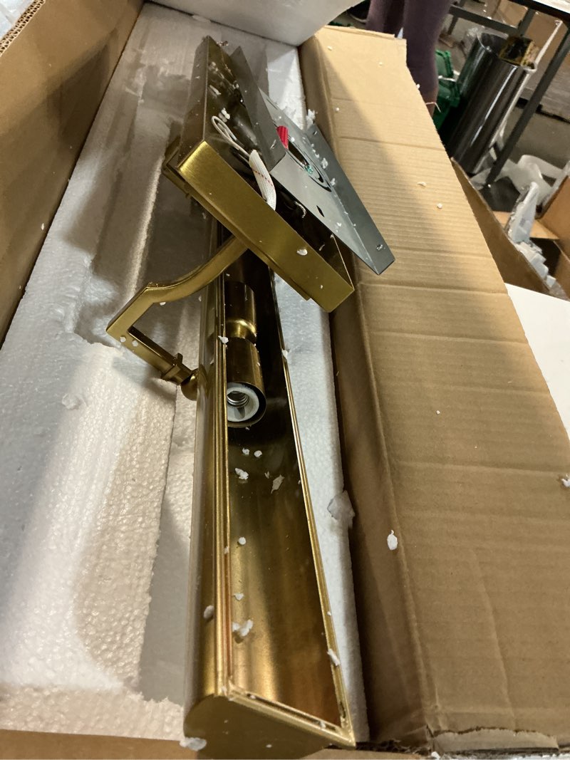 Condition photo showing Good Condition for bels picture light for wall, 24 inch gold wall light hardwire, 270° rotatable, e12 base, 3-light picture frame lights for painting, living room, bedroom(plug-in) bronze-plugin