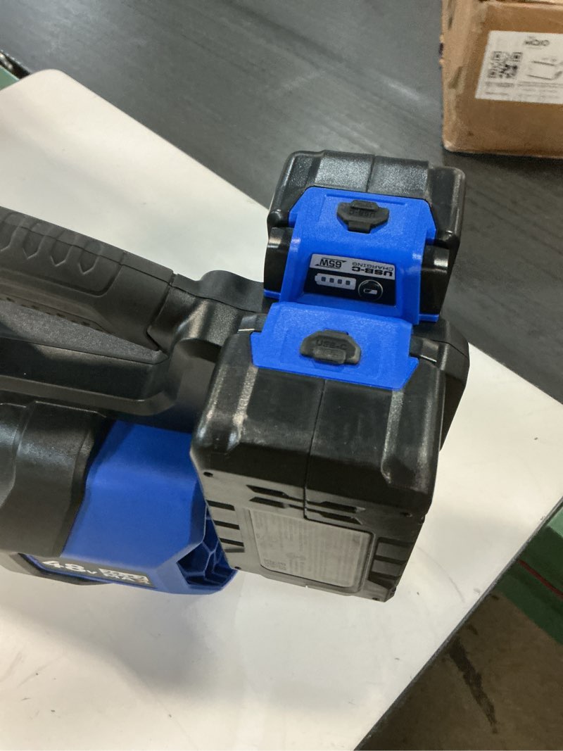 Condition photo showing As Is for kobalt 24-volt 600-cfm 150-mph battery handheld leaf blower battery not included charger not included