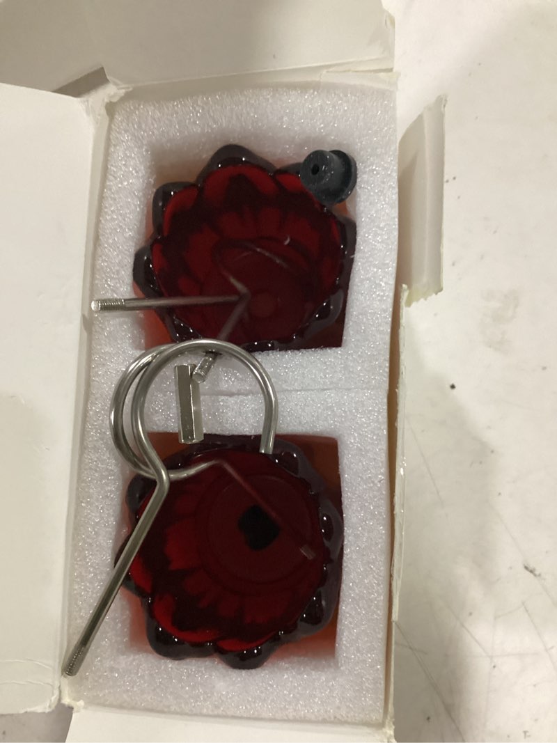 Condition photo showing As Is for real glass ant moat for hummingbird feeders & oriole feeders glass tulip shape insect guard with large capacity flower design nectar feeder accessory hooks (red, 2 pack) red 2 pack