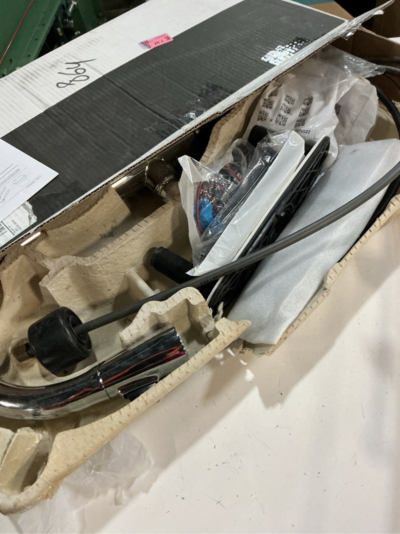 Condition photo showing As Is for delta cassidy touchless kitchen faucet with touch technology, brushed nickel kitchen sink faucet with pull down sprayer, single hole, lumicoat arctic stainless 9197tl-ar-pr-dst lumicoat arctic stainless touchless activation