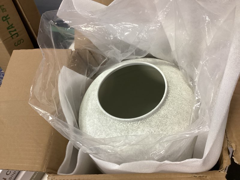 Condition photo showing New/Like New for White Rustic Large Round Vase for Table Centerpieces 11 inches, Arina Vase, Earthy Stone Look, Textured, Modern Homes Farmhouse Centerpiece Decor White Large Round