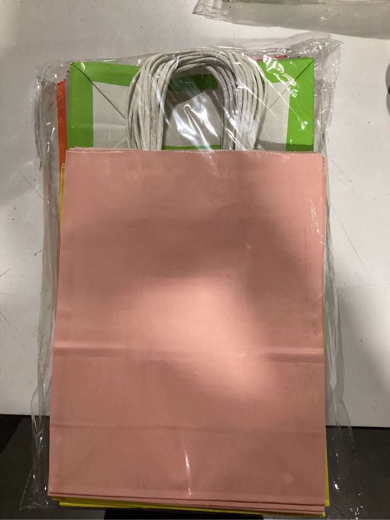Condition photo showing Good Condition for HERUIO 30 Gift Paper Bags 8.2×4.3×10.6 in, Colored Bags with Handles White Party Favor Bags for Party, Birthda, Wedding, Grocery, Shopping - 6 Colours - Medium Cookie Bags 210×110×270mm