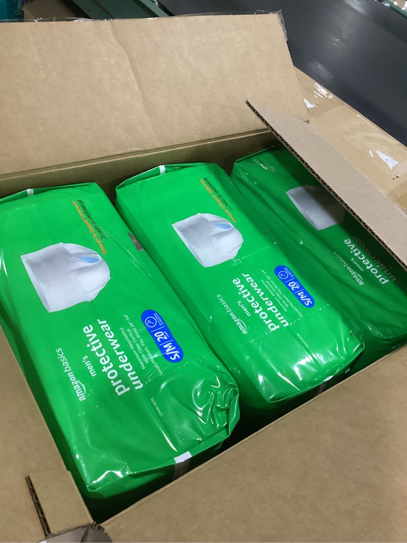 Condition photo showing New/Like New for Amazon Basics Incontinence Underwear for Men, Maximum Absorbency, Small/Medium, 60 Count (3 Packs of 20) Small/Medium 60.0