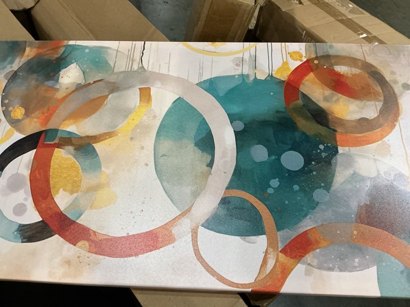 Condition photo showing Good Condition for caneito abstract wall art for living room, circle canvas wall-decor for bedroom, geometric print artwork, size 48 x 24 inches