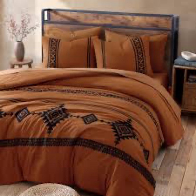 mairêve burnt orange embroidery comforter sets full size - 7 pieces, farmhouse western boho comforter set, all season bed in a bag full size with sheets, pillowcases & shams
