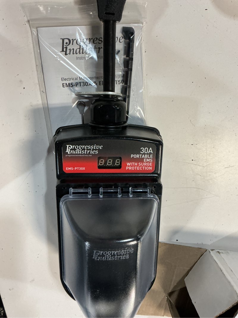 Condition photo showing New/Like New for progressive industries ems-pt30x portable rv surge protector, black, 30 amp 30 amp ems portable