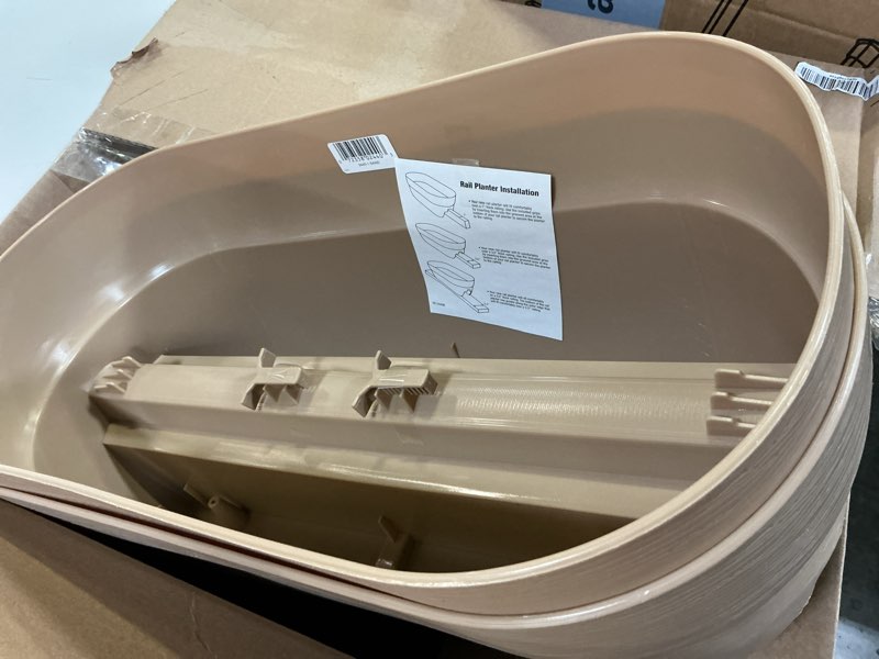 Condition photo showing New/Like New for emsco group bloomers railing planter with drainage holes – 24" weatherproof resin planter – sand sand 24.3 × 10.5 × 9.5 inches
