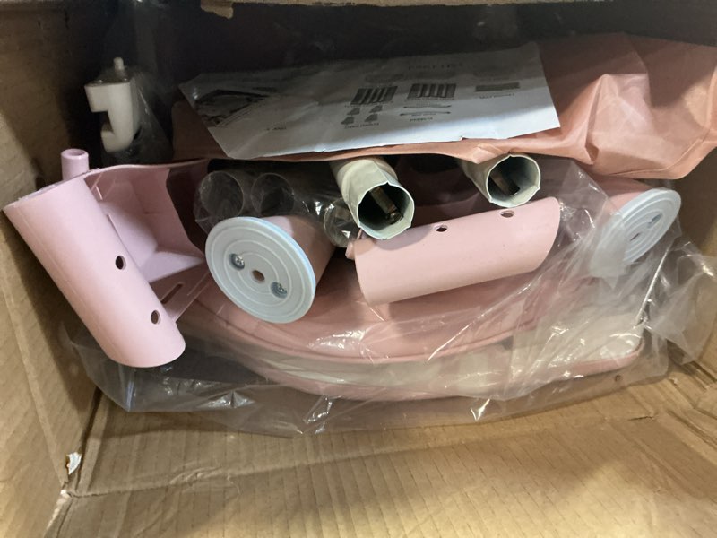 Condition photo showing As Is for baby high chair, 5 in 1 high chairs for babies and toddlers, travel foldable high chair with foot rest, detachable pu cushion, double removable tray, adjustable height & recline solid pink