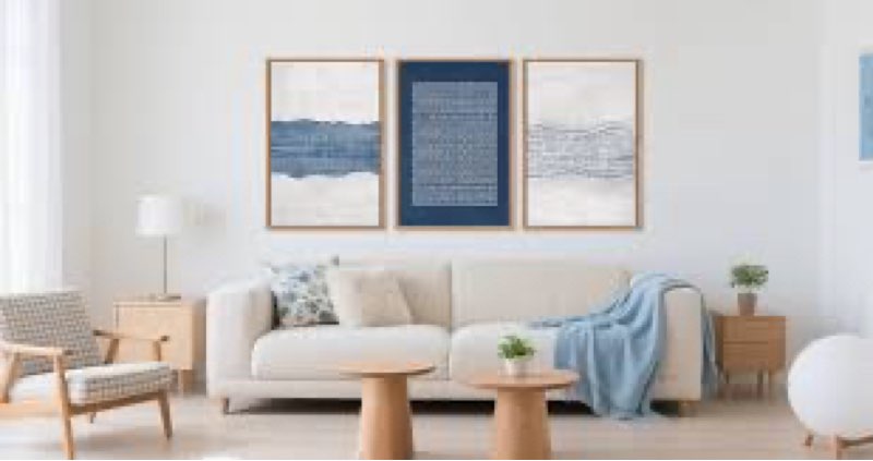 Aryroi Large Abstract Navy Blue and White Framed Canvas Wall Art,Minimalist Boho Waves Lines Wall De