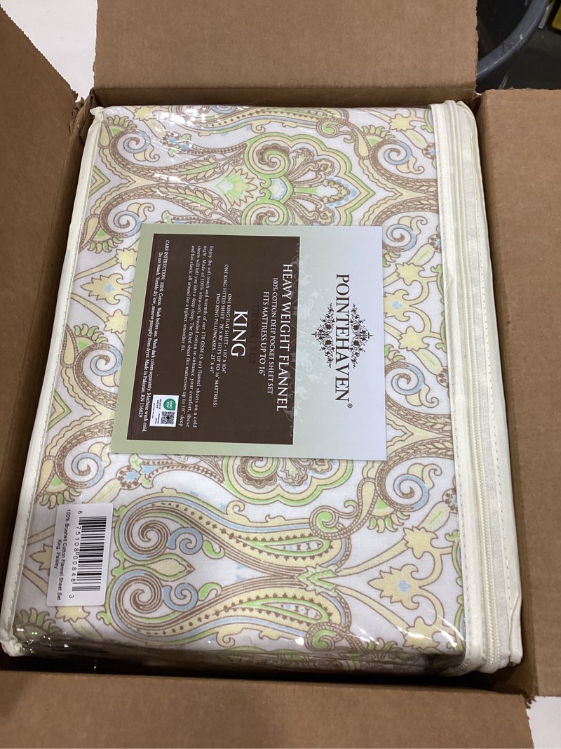 Condition photo showing As Is for Pointehaven Flannel 170 GSM Sheet Set,King Paisley Paisley King