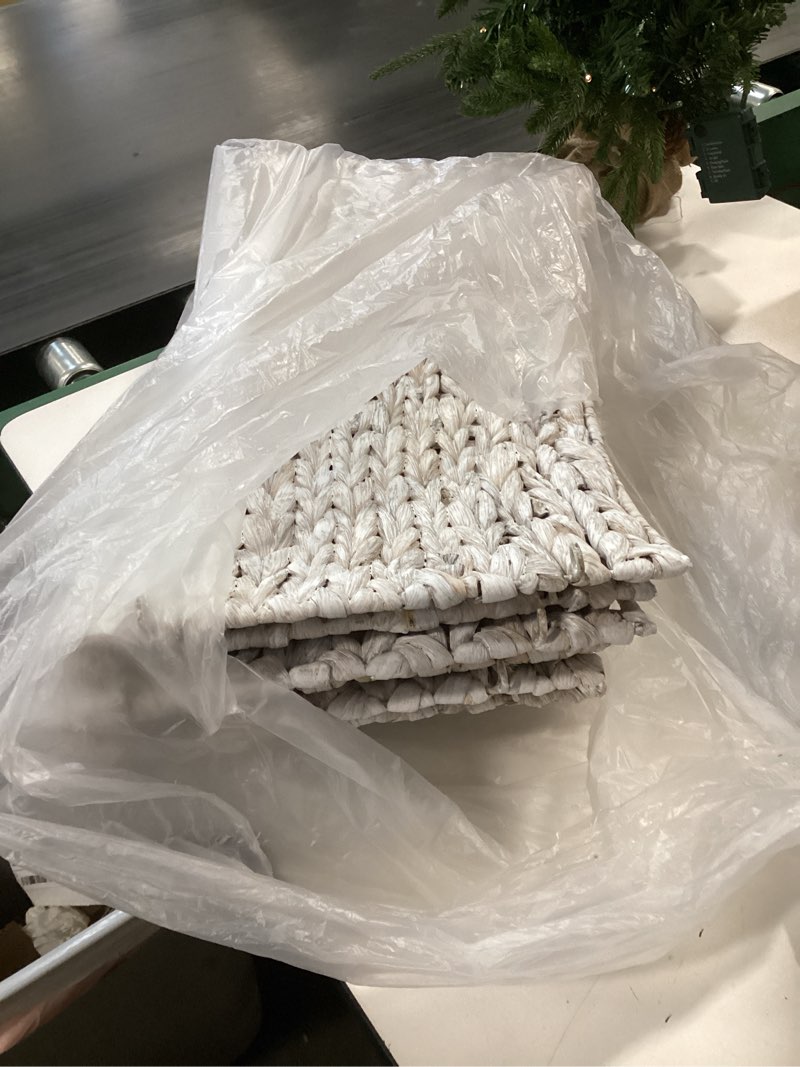 Condition photo showing As Is for Lanpn Natural Rattan Christmas Tree Collar 42 inch, Decorative Wicker Woven Tree Skirt Ring Stand Base Cover Rustic Farmhouse for XL Large Big Huge Oversize Artificial Trees Xmas Decor (White) White 42 inch/Round