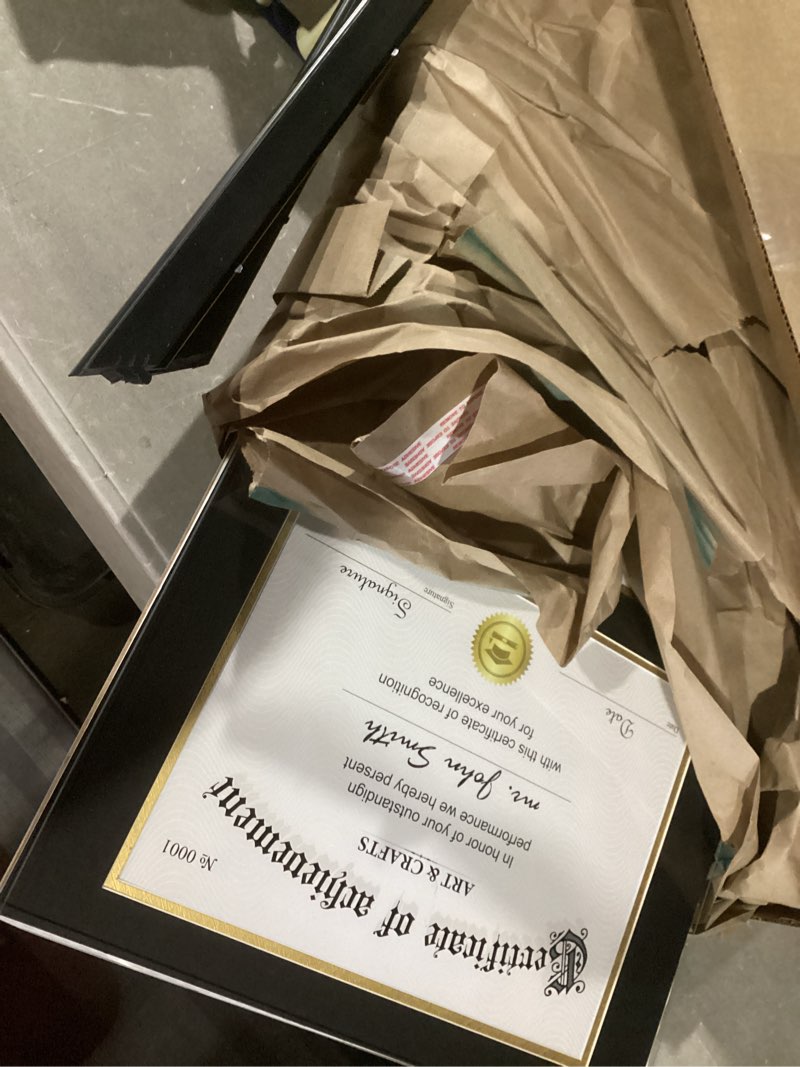 Condition photo showing Good Condition for ELSKER&HOME 8.5x11 Certificate Frame - Classic Black Color Frame - Displays Diploma 8.5x11 Inch with Mat - 11x14 Inch Without Mat - For Document/Photo(Double Mat - Matte Black with Gold Rim) Black Plastic, Glass