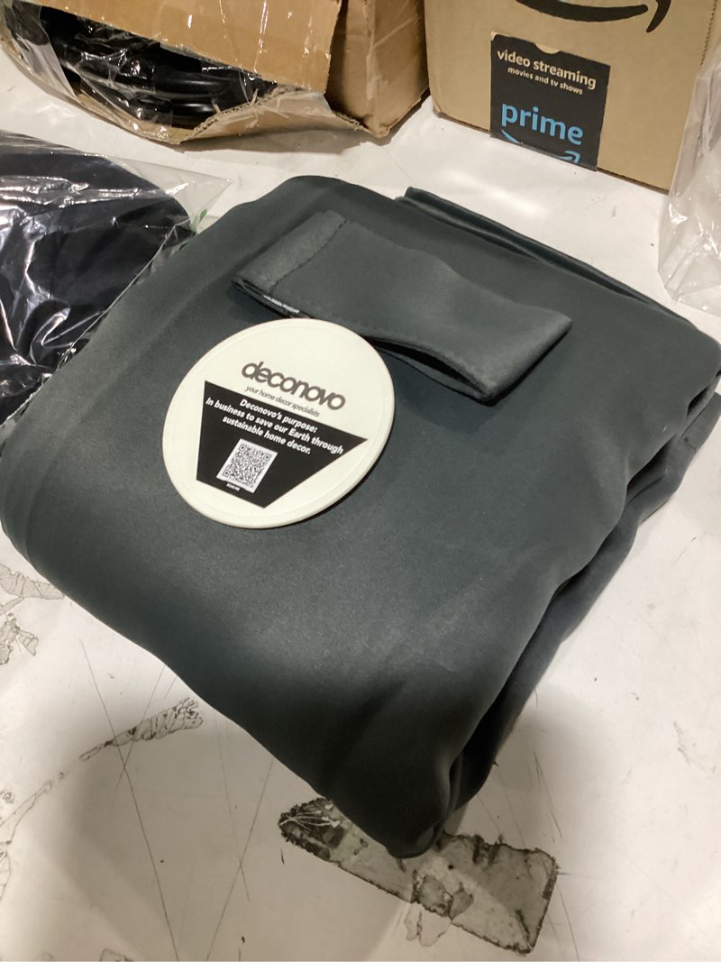 Condition photo showing New/Like New for deconovo 100% blackout curtains with black liner, thermal insulated noise?reducing grommet drapes, double?layer room darkening for bedroom, nursery, home office, 2 panels, dark grey, 52w x 84l dark grey 52"w x 84"l (pack of 2)
