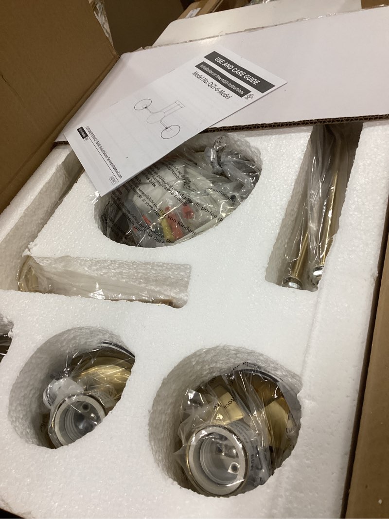 Condition photo showing Good Condition for KoKo&Yukina 6-Light Mid Century Ceiling Light Modern Semi Flush Mount Ceiling Light Fixture Globe Ceiling Light with Clear Glass Shade Brushed Brass Finish for Bedroom Hallway Dining Room Living Room 6 Lights Clear Gold 6 inch