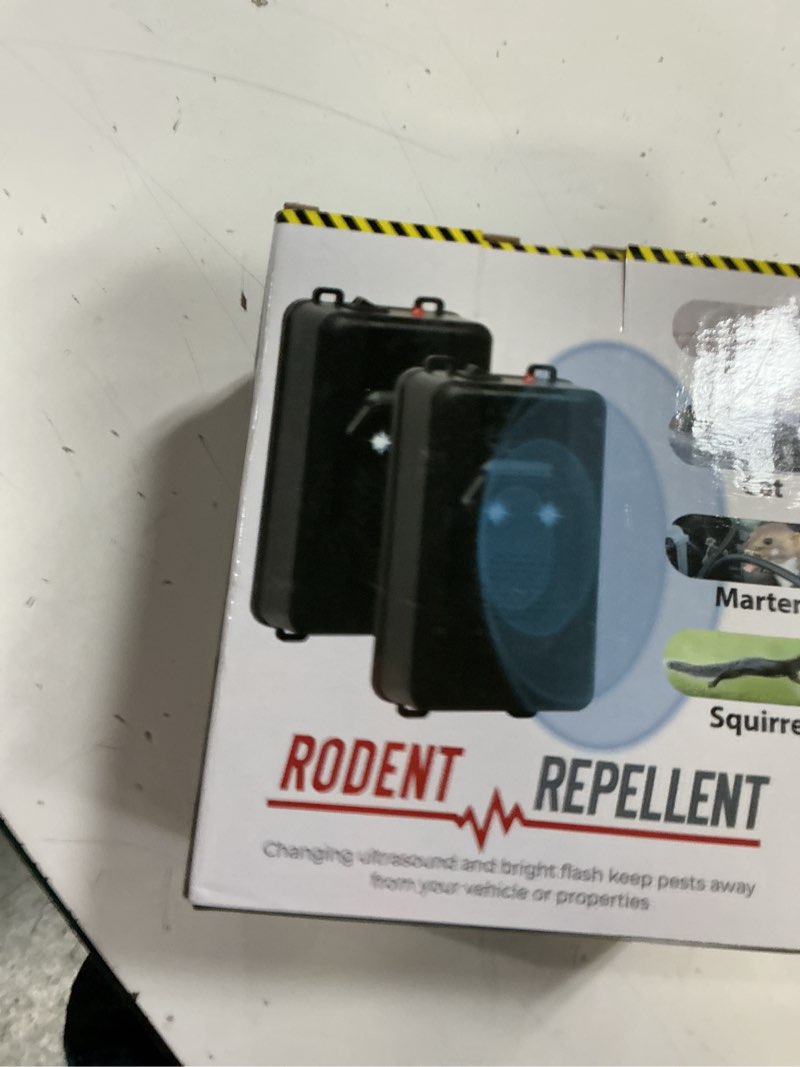 Condition photo showing New/Like New for 2pack ultrasonic rodent repellent for car engines,under hood ultrasonic mouse repellent with 2 led strobe lights,plug-in&battery powered,keep rats,mice,squirrels away from vehicles,attics,rvs,garages