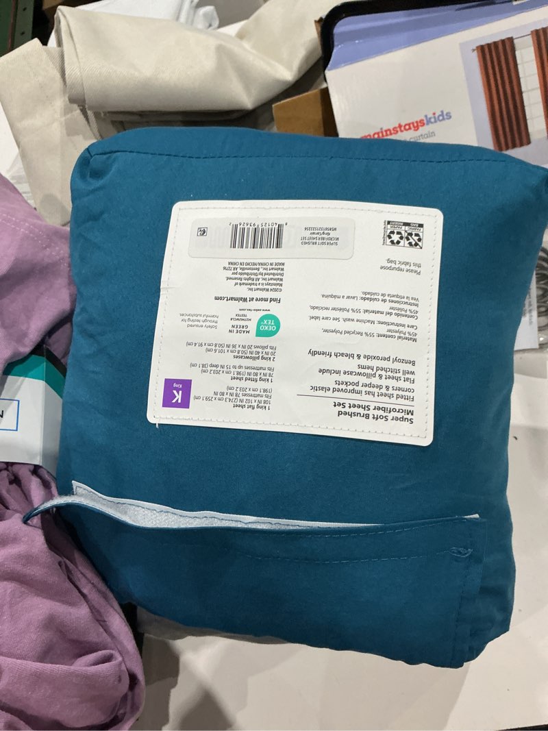 Condition photo showing Good Condition for mainstays super soft brushed microfiber bed sheet set  dark teal  king  4 piece