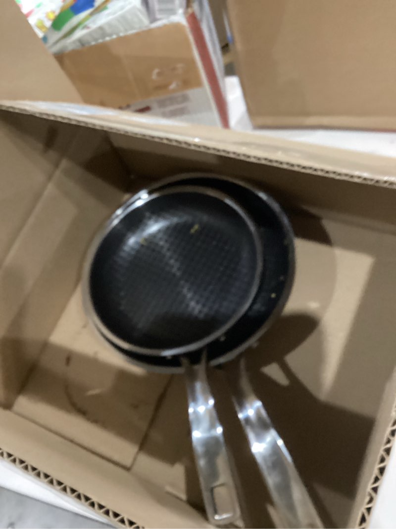 Condition photo showing As Is for VERY GREASY/USED AS IS!  Cuisinart, FusionPlus™ Stainless Steel 2-Pk Skillets (8\" & 10\"), FPS22-810 8 and 10-inch Skillet Set