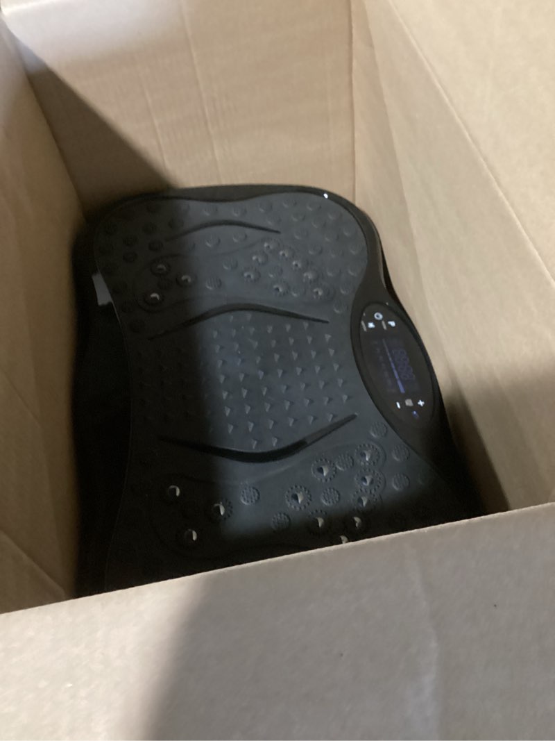 Condition photo showing New/Like New for vibration plate exercise machine, lymphatic drainage machine for weight loss, lymphatic drainage & muscle recovery, multiple speeds with bluetooth & remote, max user weight 330lbs pure black