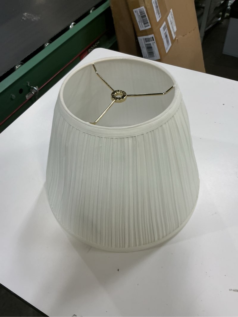 Condition photo showing As Is for Aspen Creative 33055, Hardback Empire Transitional Spider Lamp Shade, Mushroom Pleated Pleated White, 7" Top x 13" Bottom x 10" Slant