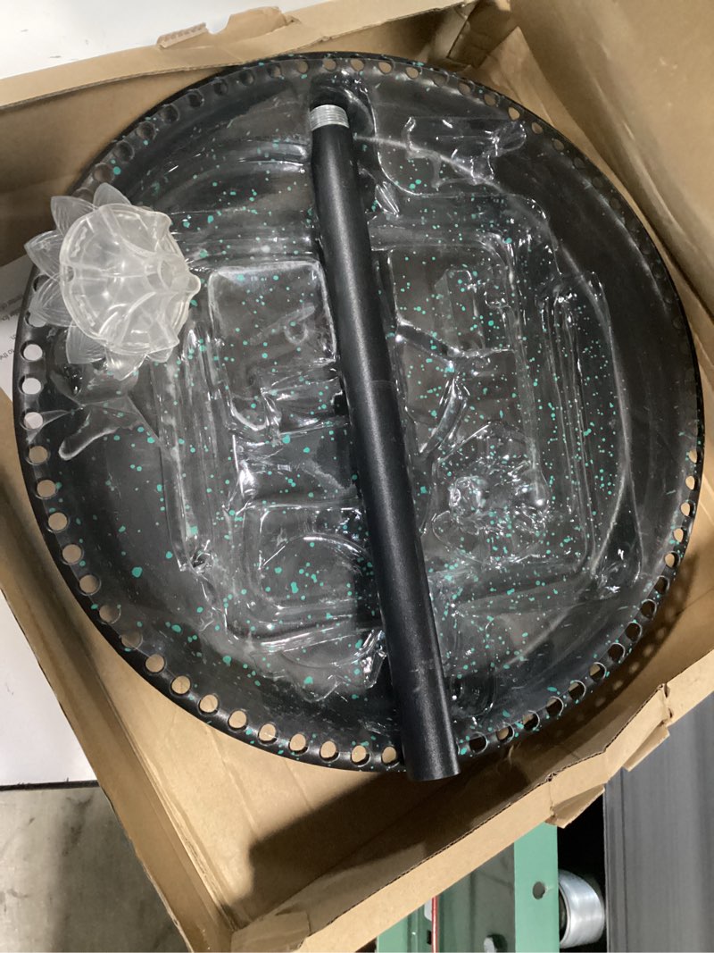 Condition photo showing As Is for yiabivo solar powered bird bath with fountains for hummingbirds,stable stylish design with 5-prong base stake plastic bird bath for outside lawn patio yard garden, green