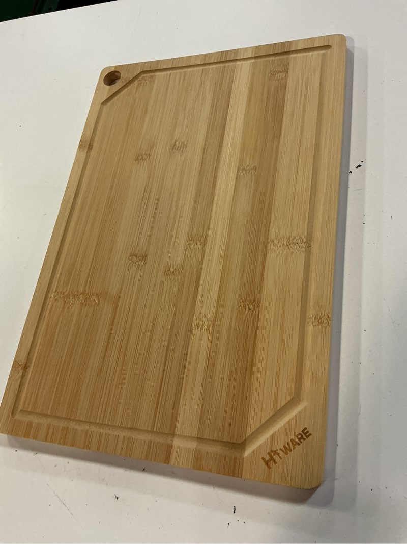 Condition photo showing Good Condition for hiware extra large bamboo cutting board for kitchen, heavy duty wood cutting board with juice groove, 100% organic bamboo, pre oiled, 18" x 12" natural 18"l x 12"w
