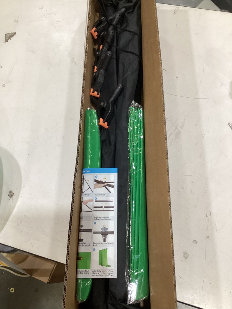 Condition photo showing Good Condition for green screen backdrop kit, 5 x 6.5 ft portable chromakey green screen with t-shaped stand & carrying bag & 5 clamps, greenscreen background for streaming, gaming, zoom green 5x6.5ft