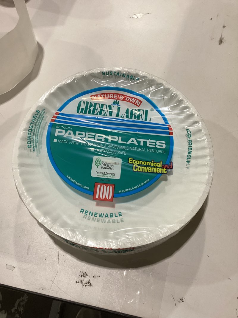 Condition photo showing New/Like New for AJM Packaging - AJMPP9GRAWH Corporation PP9GRAWH Paper Plates, 9" Diameter, White, 12 Packs of 100 (Case of 1200)