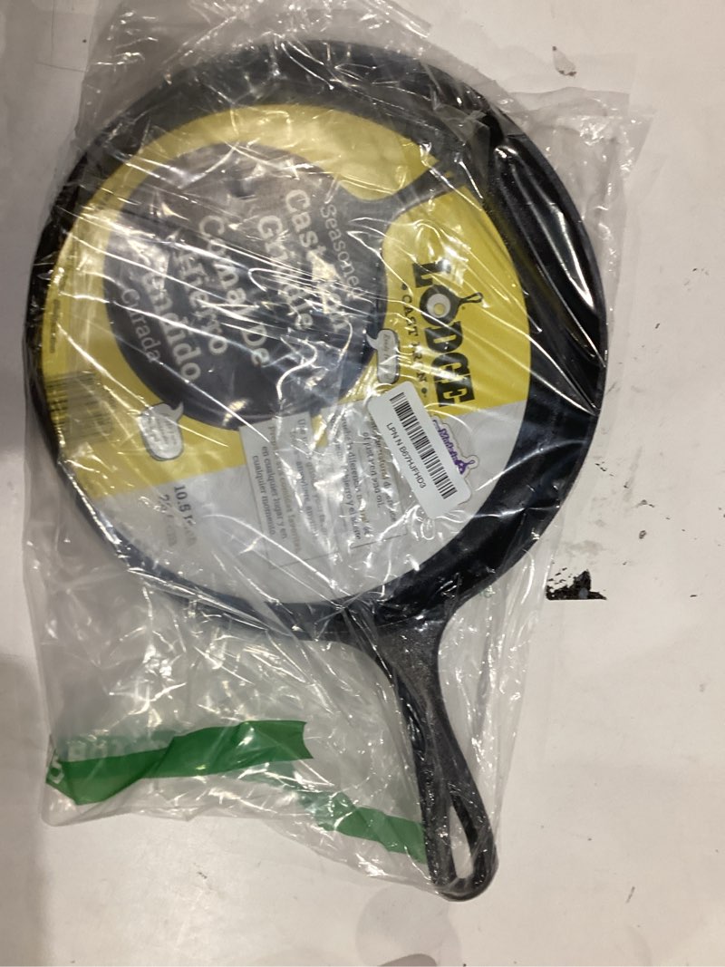 Condition photo showing As Is for Lodge L9OG3 Cast Iron Round Griddle, Pre-Seasoned, 10.5-inch - Made in USA, Compatible with Stovetop, Oven, Grill & Campfire