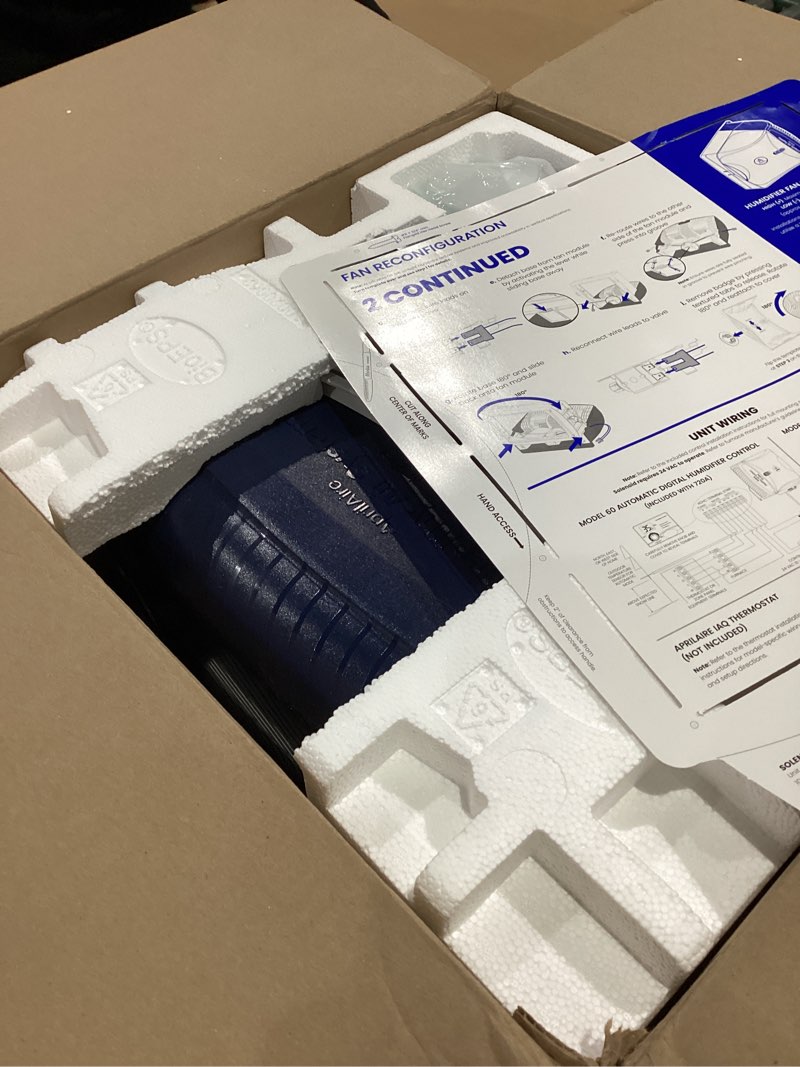 Condition photo showing As Is for AprilAire 720AKZ Whole-House Fan-Powered Evaporative Humidifier – 21 GPD, Water Saving, Automatic Digital Control, Installation Kit, for up to 6,250 Sq. Ft., Part of the AprilAire Healthy Air System