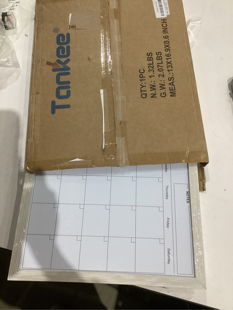Condition photo showing New/Like New for Calendar Whiteboard for Wall, 17x13 Inches Dry Erase Calendar for Wall, Small Magnetic Monthly White Board with Wood Framed, Hanging Dry Erase Board for Kitchen Home Office School Planner Wh - No Corkboard 17"x13"