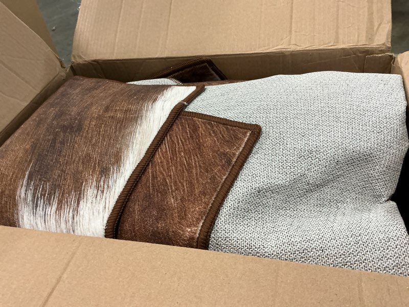 Condition photo showing As Is for DweIke Washable Area Rugs for Living Room, 8x10 Large Soft Bedroom Rugs, Cowhide Print Non-Slip Animal Rug, Stain Resistant Throw Carpet for Office Nursery Dining Room Western Home Decor, Brown 8' x 10' (Rectangular) Cow Print- 2