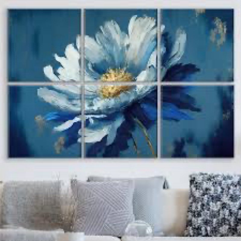 JBER Wall Art Daisy Painting on Fiberboard, 6 Panels Spliced into a Large Self-adhesive Wall Decorat