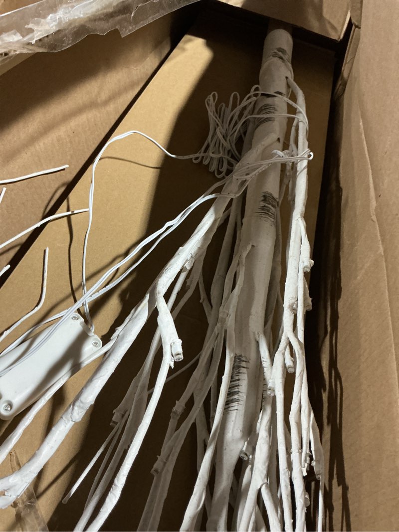 Condition photo showing As Is for EAMBRITE 5FT 6FT White Birch Tree Set Christmas Tree Decorations, Lighted Artificial Twig Trees Outdoor Indoor, Prelit Tree with Timer & Light Dimmer for Home Porch Xmas Decor (2 Pack, Warm White)