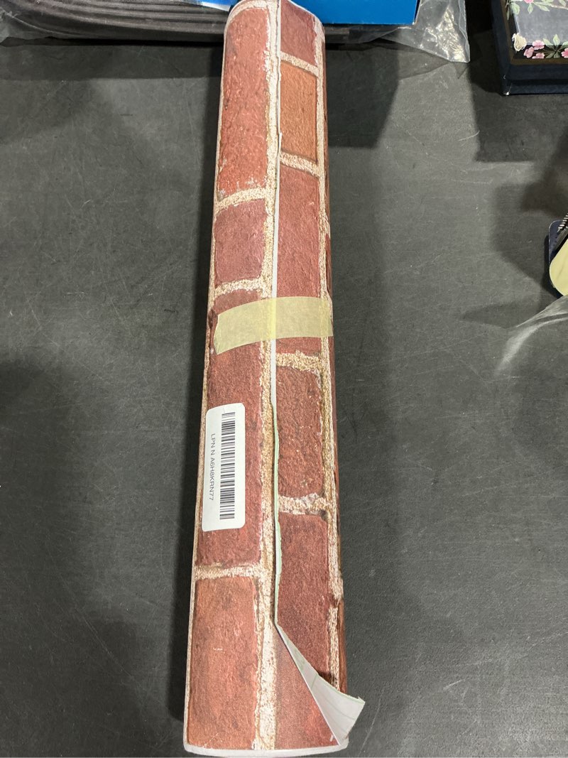 Condition photo showing Good Condition for Red Brick Wallpaper Peel and Stickl, Brick Contact Paper for Bedroom Kitchen Backsplash, Removable Self Adhesive Vintage Faux Brick Wallpaper for Living Room Fireplace Accent Wall 17.71" X 236.2" 17.7" x 236.2" Drak Red