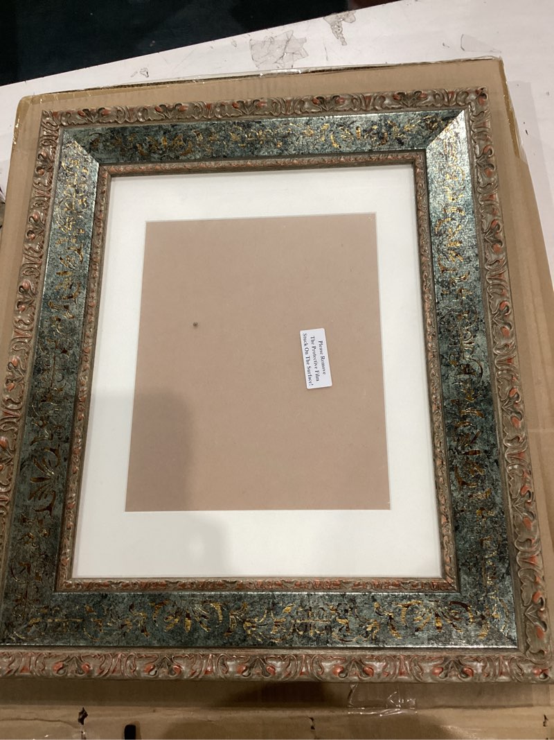Condition photo showing As Is for picture frame 7x7 blue square photo frame desktop display mount on the wall. front opening 6.8x6.8. plastic panel (not glass), plastic packaging (not carton).tips, peel off the panel's film.