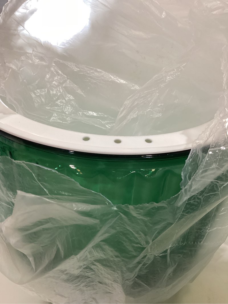 Condition photo showing As Is for 2 pack self watering hanging planters, 8.3" plastic hanging flower pots with hooks & drainage holes for indoor outdoor plants