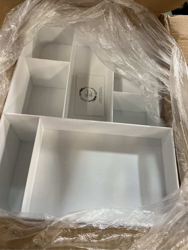 Condition photo showing Good Condition for makeup organizer with drawers,large capacity bathroom organizer and storage,vanity,large bathroom countertop,bedroom storage for skincare,cosmetics,perfume,brushes,eyeshadow,lipstick, nail polish white