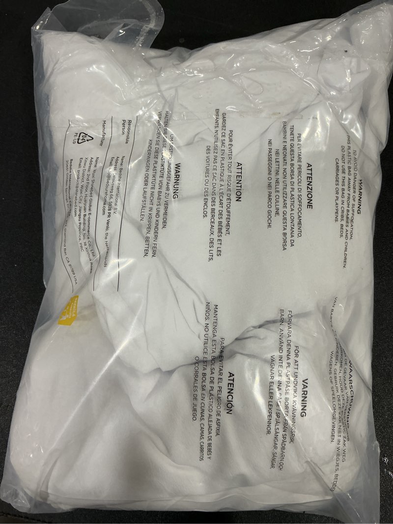 Condition photo showing As Is for Bedsure Bright White Duvet Cover Queen Size - 3 Pieces Prewashed Extra Soft Bedding Set, Includes 1 Duvet Cover 90x90 Inches with Zipper Closure & 2 Pillow Shams, Comforter Not Included 01 - Bright White (No Comforter) Queen (90" x 90")