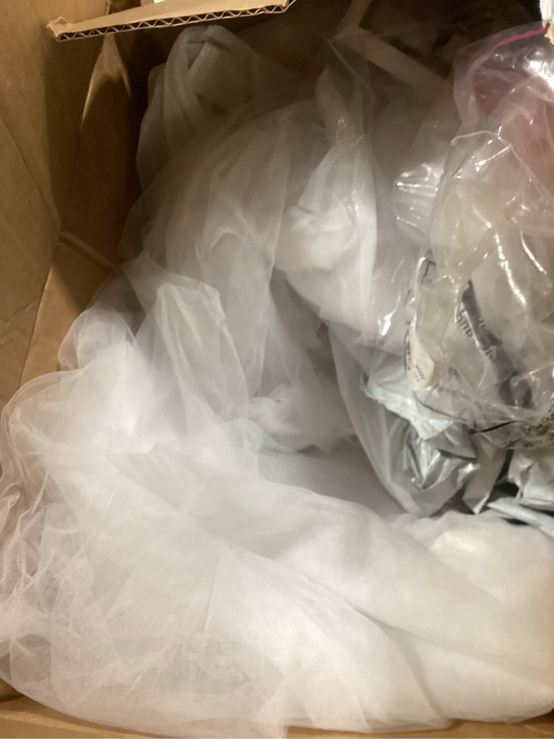 Condition photo showing As Is for Suppromo 6ft White Tulle Table Skirt for Rectangle Tables or Round Tables Tutu Table Skirt White Ruffle Table Cloths for Wedding Bridal Shower Birthday Party Desk Skirt Decorations White 72\" x 30\" (6FT) incomplete 