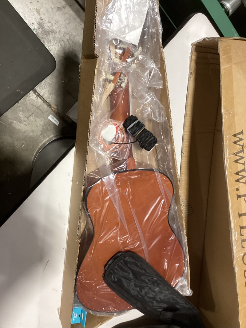 Condition photo showing As Is for Pyle 30-Inch Beginner Acoustic Guitar Kit, 6-String Classical Style Travel Guitar for Kids & Adults - Includes Shoulder Strap, Strings, Picks, Tuning Pitch Pipe & Storage Gig Bag - Handcrafted Wood Basswood Standard Full Size