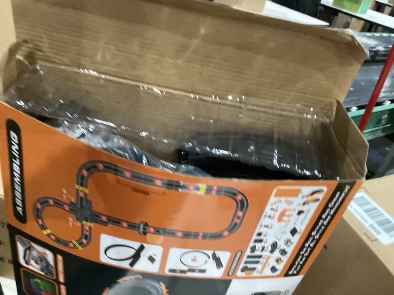 Condition photo showing As Is for Slot Car Race Track Sets with 4 Slot Cars, Electric Race Car Track Include Slope Circular Overpass Track, Dual Racing Game Featuring Flash Bridge and Pendulum, Gifts Toys for Boys Kids Age 6 7 8-12 1:64
