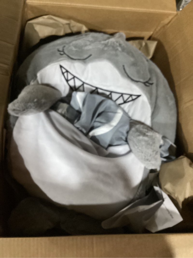 Condition photo showing Good Condition for Happy Nappers: Pillow & Sleepy Sack Medium - Grey Shark - 54 x 20inches, 2-in-1:Plush Animal Opens Into Sleeping Bag, Soft Play & Nap Character, Kids 3 and up Medium Grey