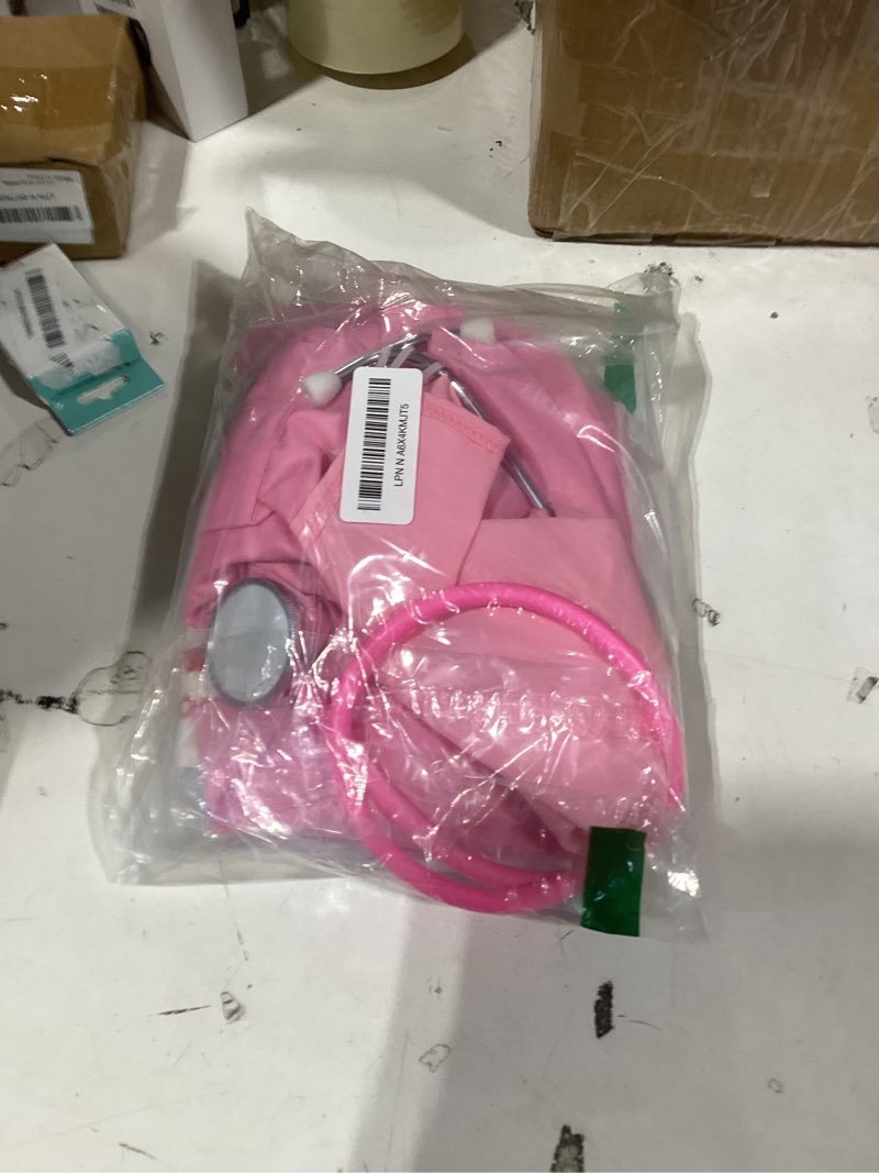 Condition photo showing Good Condition for Meland Doctor Costume for Girls - Kids Scrubs with Lab Coat & Carry Bag, Doctor Dress Up for Halloween, Career Day Role Play Pink 5-6 Years