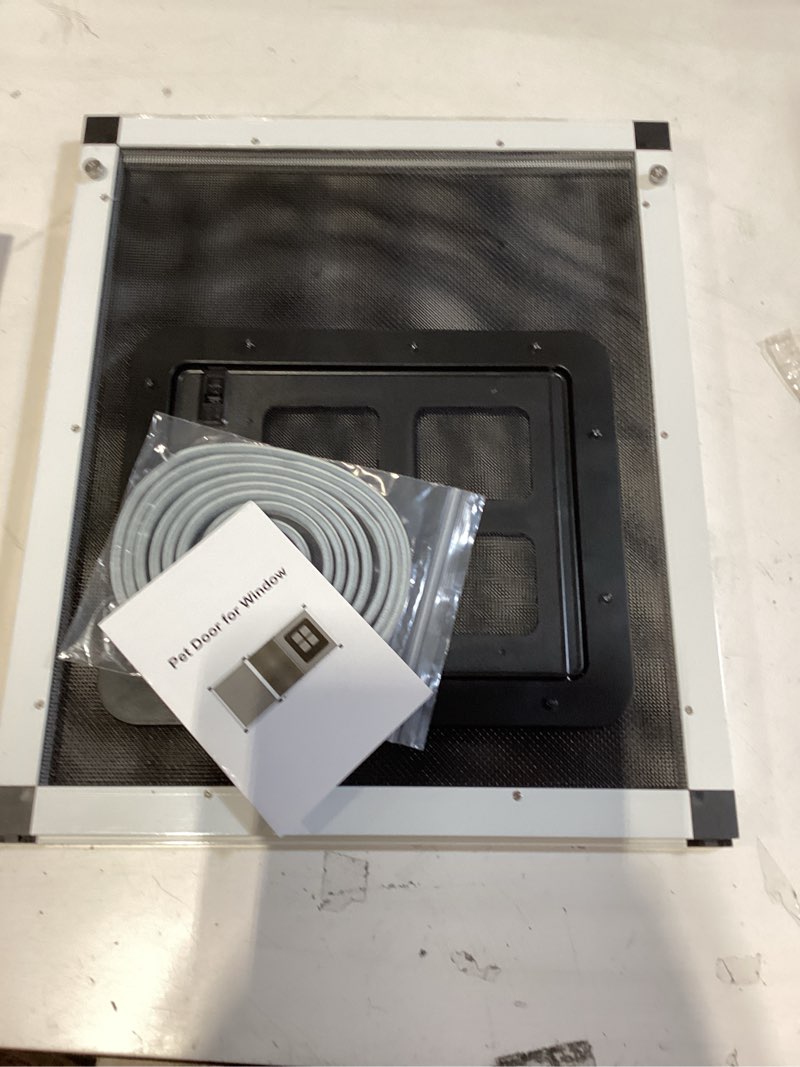 Condition photo showing New/Like New for ventilated pet door for window, fits 28.5"-32" width window, 2-min install | aluminum frame + stainless steel mesh | breathable bug-proof | magnetic closure window cat door, cat door for window insert white fit window: 28.5''-32''