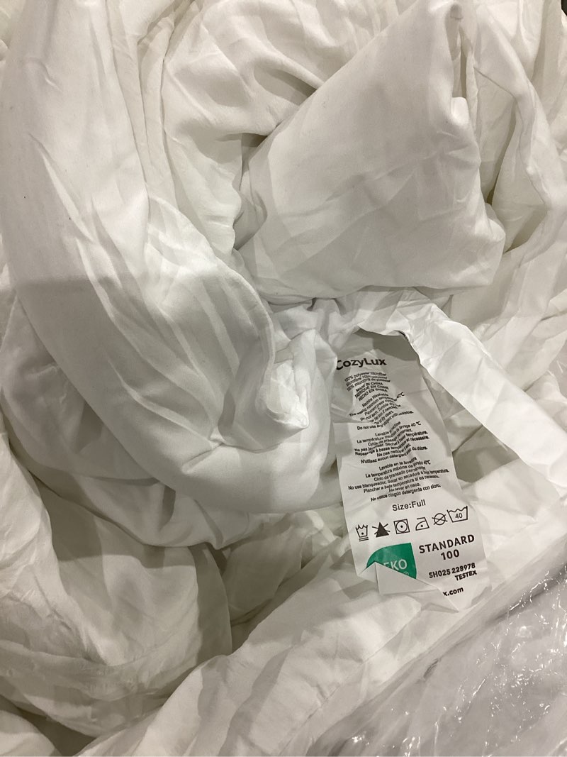 cozylux  full  size comforter set white, 3 pieces lightweight down alternative quilted bedding sets, gray all season soft breathable solid comforter with 2 pillowcases, luxury bed set gift for home