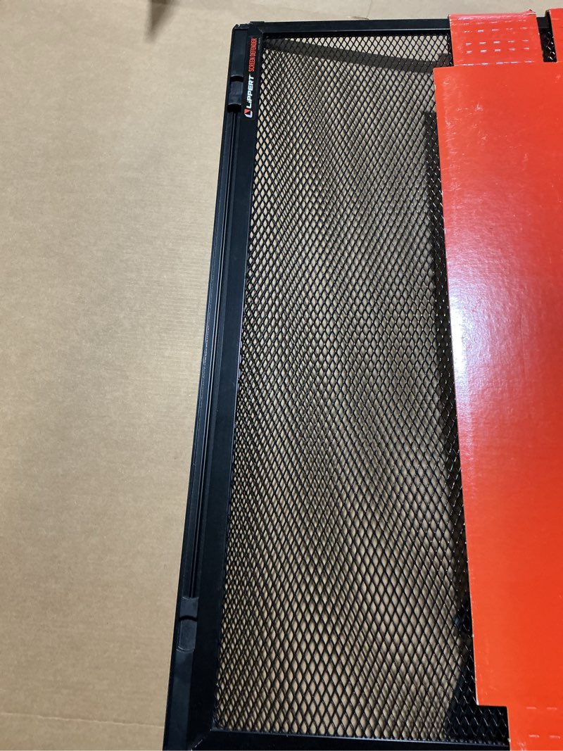 Condition photo showing Good Condition for lippert 28" screen defender rv entry door protector kit with black powder-coated aluminum for pet protection on travel trailers, 5th wheel campers and motorhomes - 859793 28-inch door (24.5" screen kit)