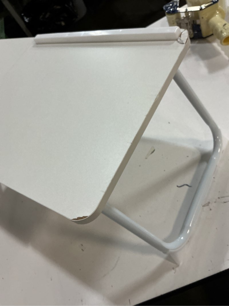 Condition photo showing As Is for Adjustable Laptop Bed Desk,Cup Holder/Baffle/Folding Leg Portable Multifunctional Bed Tray Table,Writing Eating Bed Table Write (White 21.7inchs)